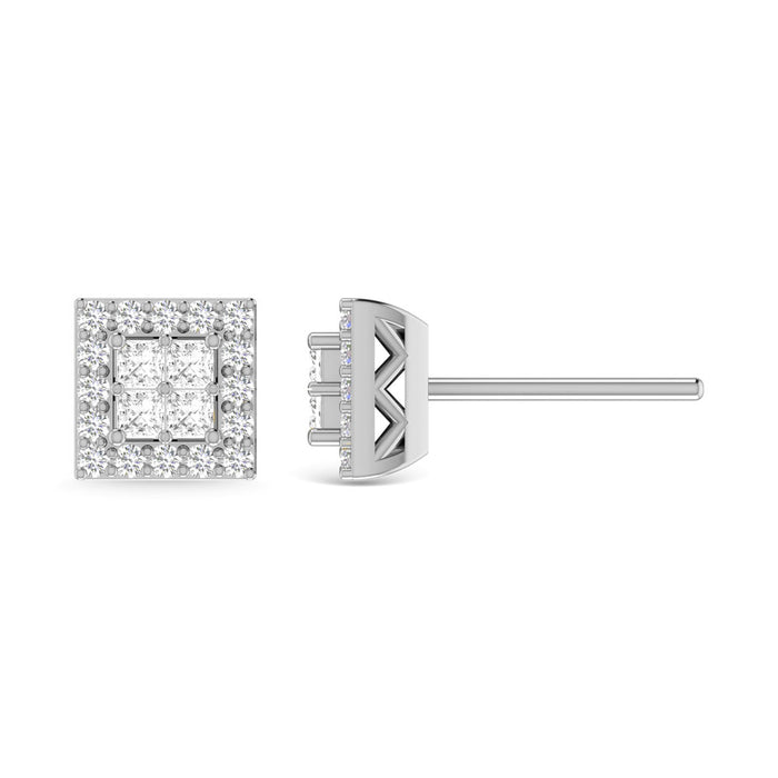 Diamond 3/4 Ct.Tw. Round and Princess Fashion Earrings in 14K White Gold