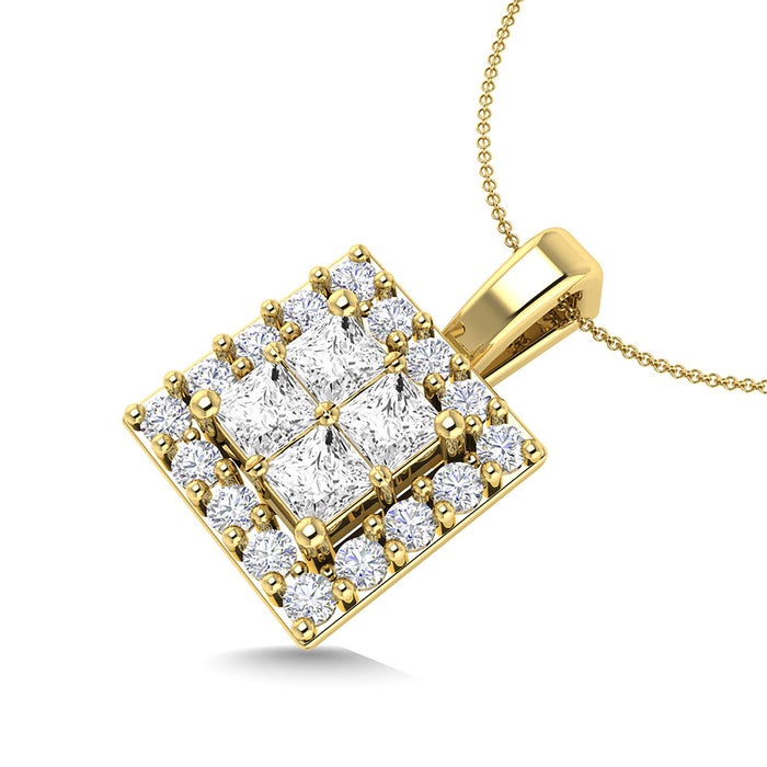 Diamond 1/3 Ct.Tw. Round and Princess Fashion Pendant in 14K Yellow Gold