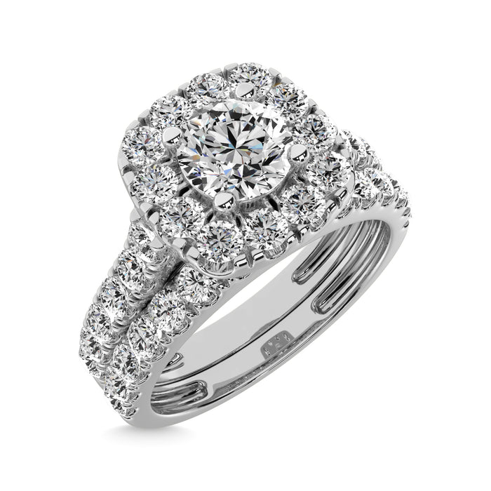 Diamond 2 ct tw Round Cut Halo Bridal Ring in 14K White Gold