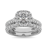 Thumbnail for Diamond 2 ct tw Cushion Halo Bridal Ring in 14K White Gold