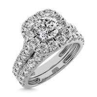 Thumbnail for Diamond 2 ct tw Cushion Halo Bridal Ring in 14K White Gold