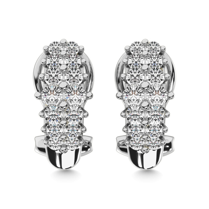 Diamond 1 1/2 ct tw Round Cut Pyramid Earrings in 14K White Gold