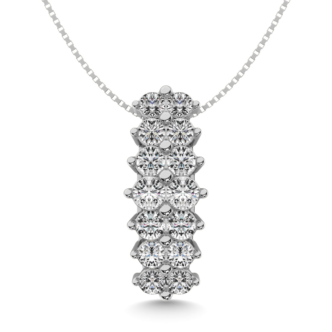 Diamond 1 ct tw Round Cut Pyramid Pendant in 14K White Gold