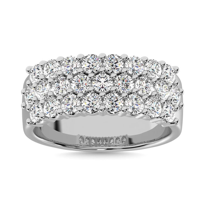 Diamond 2 ct tw Round Cut Three Row Ring in 14K White Gold