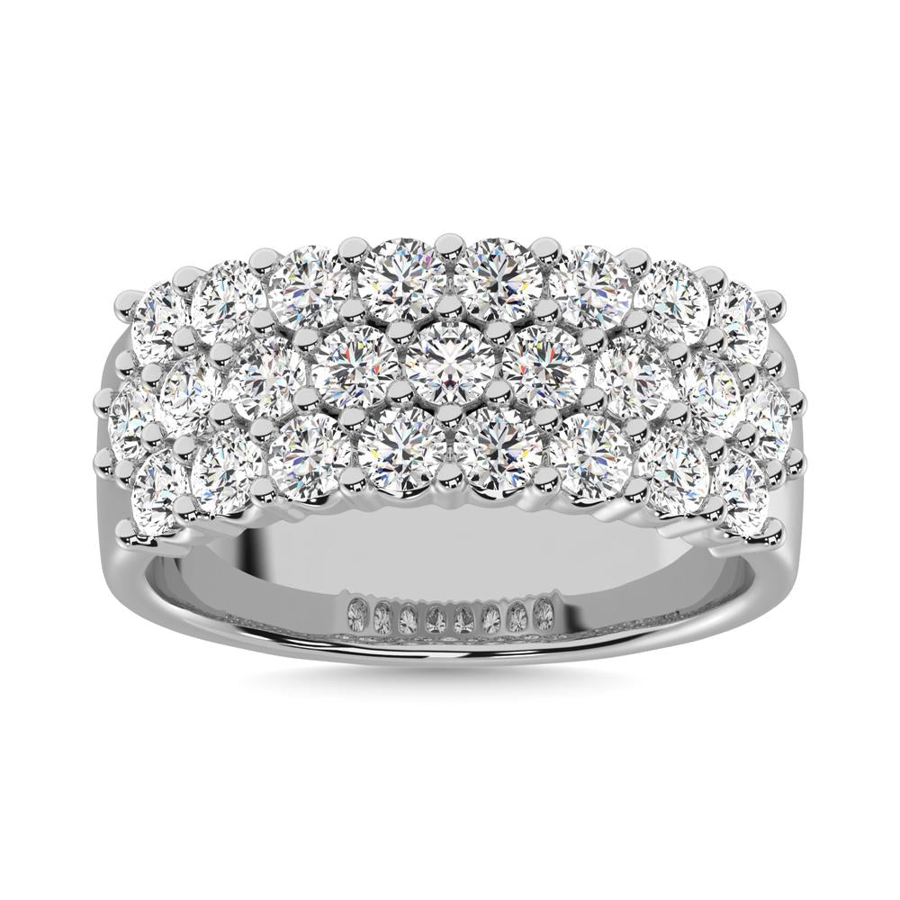 Diamond 3 ct tw Round Cut Three Row Ring in 14K White Gold