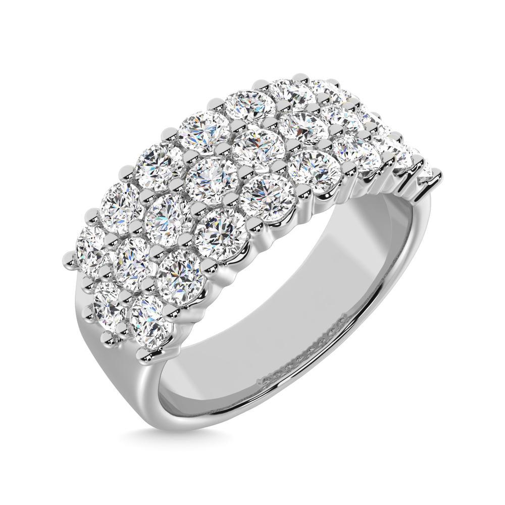Diamond 3 ct tw Round Cut Three Row Ring in 14K White Gold