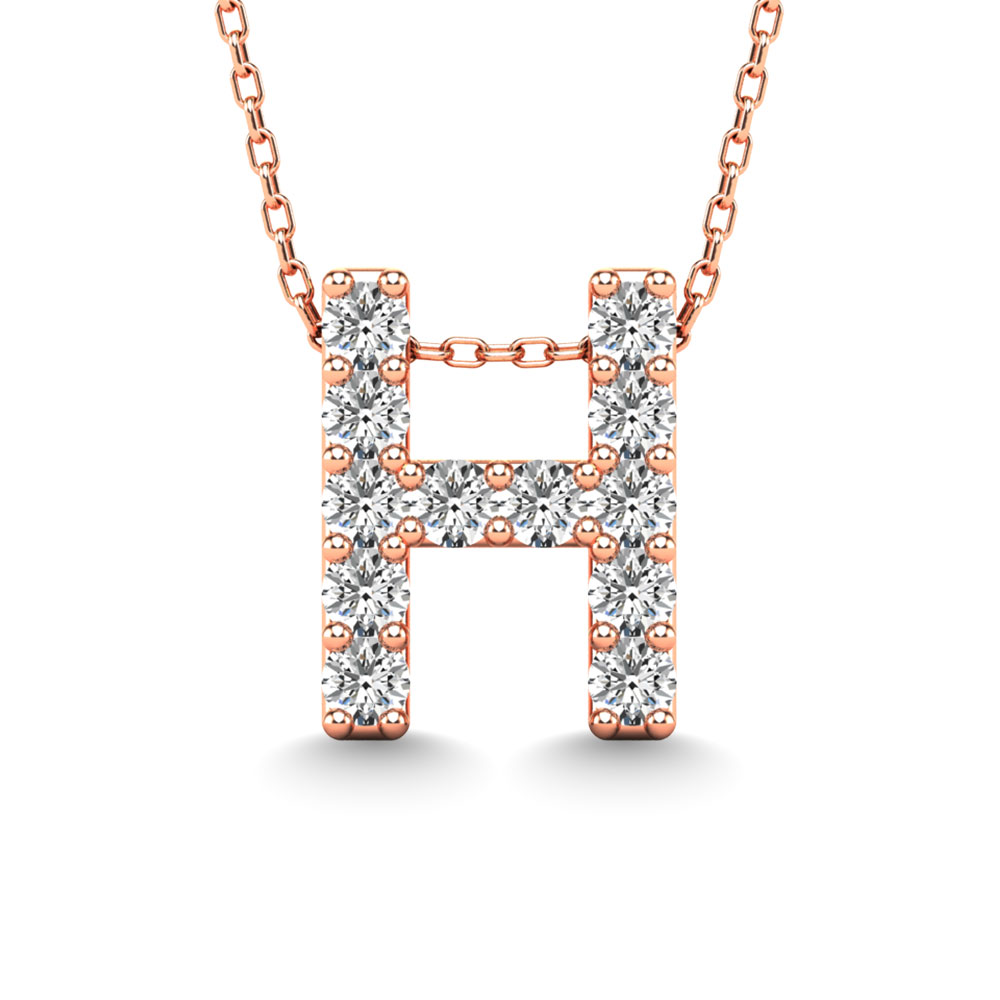 Diamond 1/8 Ct.Tw. Letter H Pendant in 14K Rose Gold""