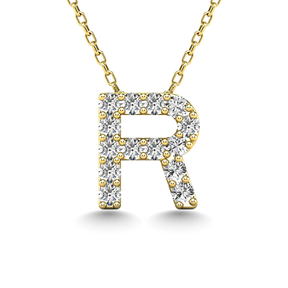 Diamond 1/8 Ct.Tw. Letter R Pendant in 14K Yellow Gold""