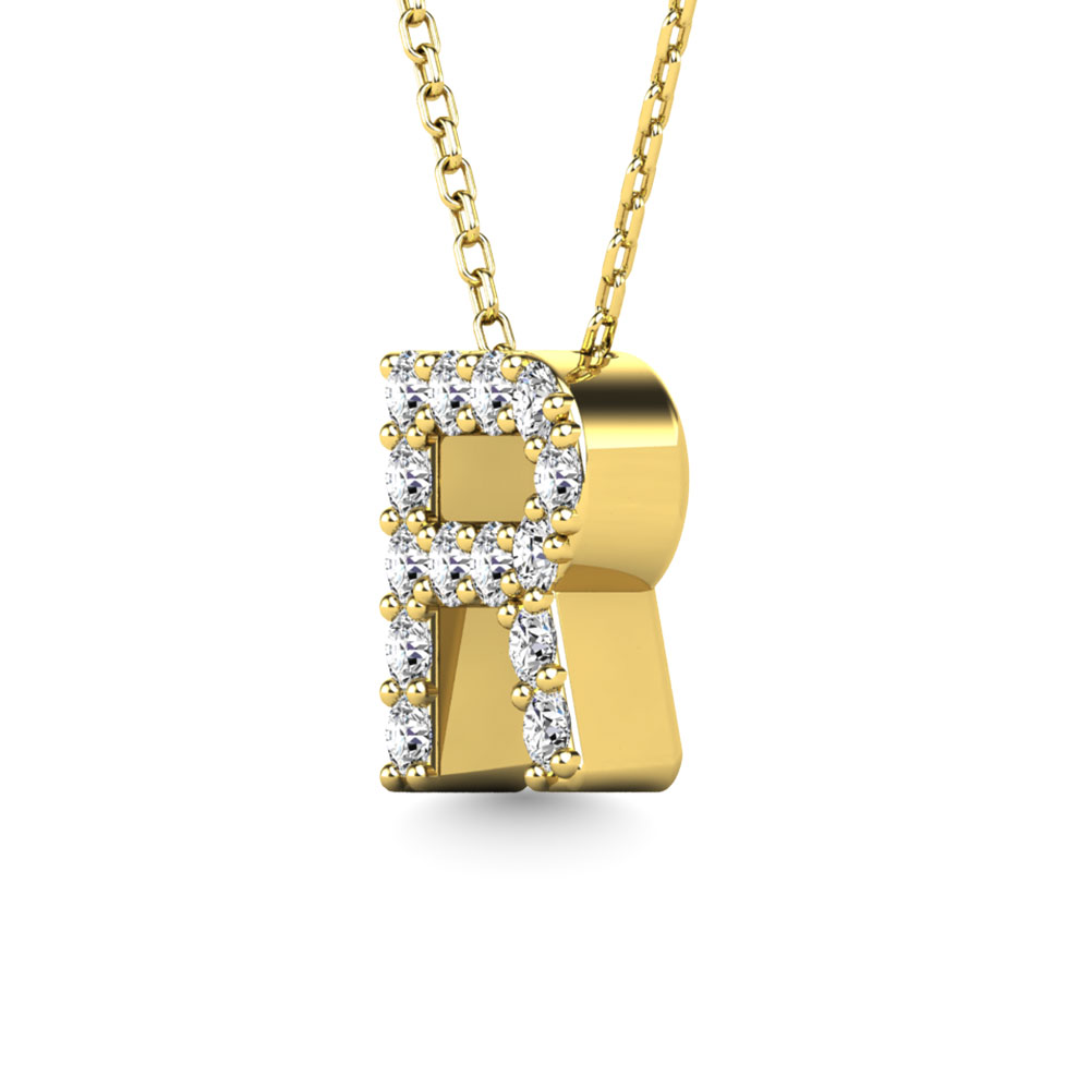 Diamond 1/8 Ct.Tw. Letter R Pendant in 14K Yellow Gold""