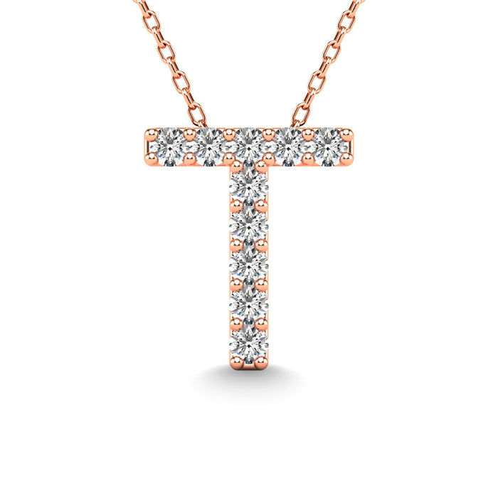 Diamond 1/10 Ct.Tw. Letter T Pendant in 14K Rose Gold""