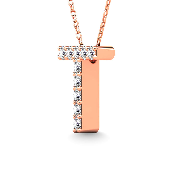 Diamond 1/10 Ct.Tw. Letter T Pendant in 14K Rose Gold""