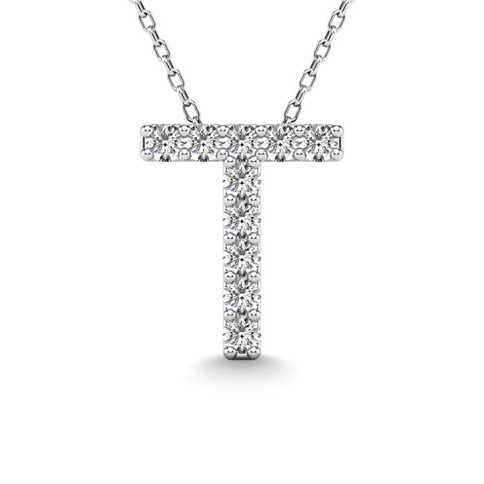 Diamond 1/10 Ct.Tw. Letter T Pendant in 14K White Gold""