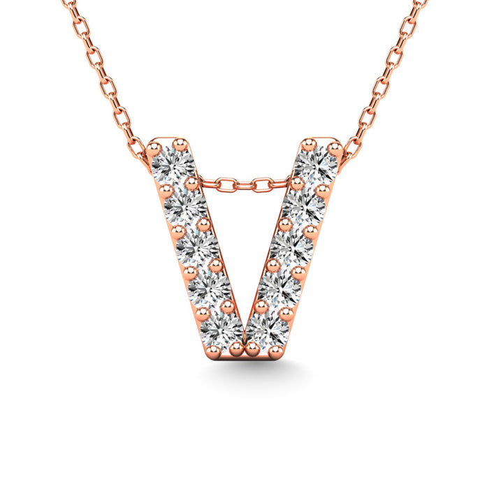 Diamond 1/10 Ct.Tw. Letter V Pendant in 14K Rose Gold""