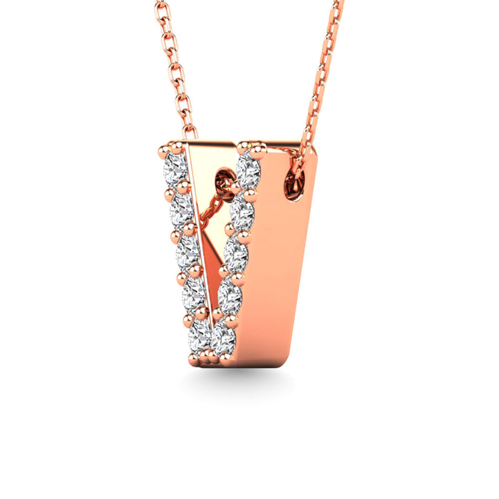 Diamond 1/10 Ct.Tw. Letter V Pendant in 14K Rose Gold""