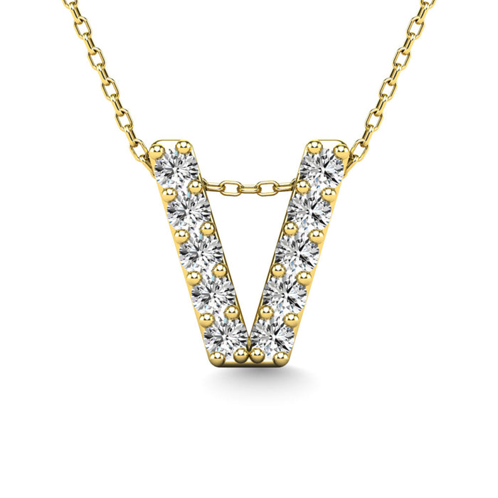 Diamond 1/10 Ct.Tw. Letter V Pendant in 14K Yellow Gold""