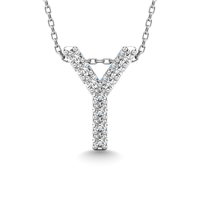 Diamond 1/10 Ct.Tw. Letter Y Pendant in 14K White Gold""