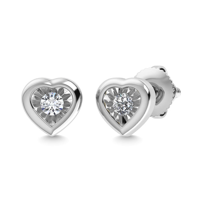 Diamond 1/50 Ct.Tw. Heart Earrings in 925 Silver