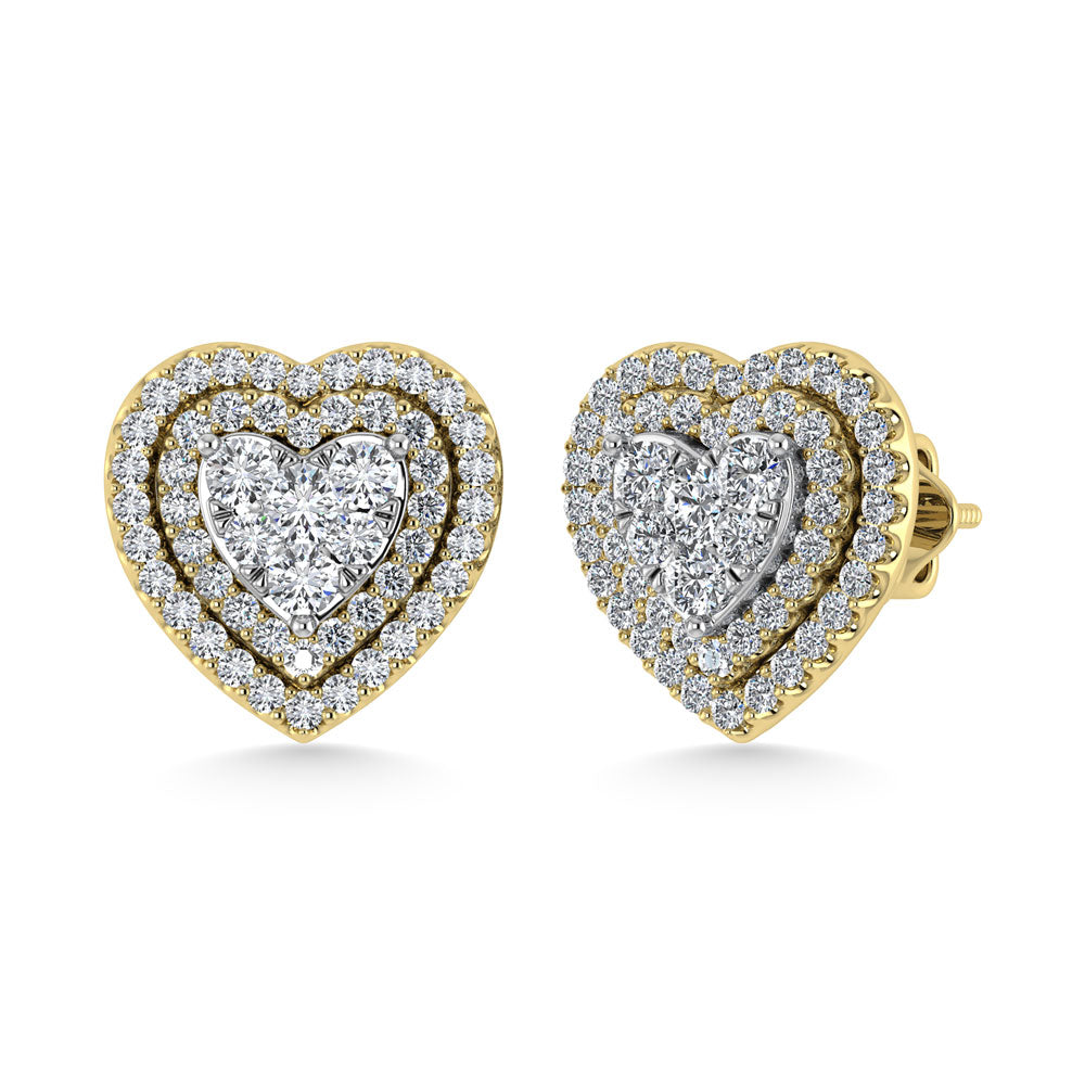 Diamond 7/8 Ct.Tw. Heart Earrings in 14K Yellow Gold
