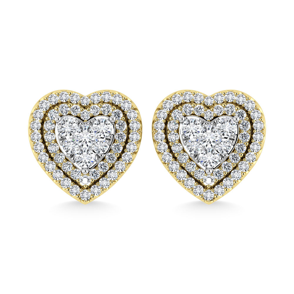 Diamond 7/8 Ct.Tw. Heart Earrings in 14K Yellow Gold
