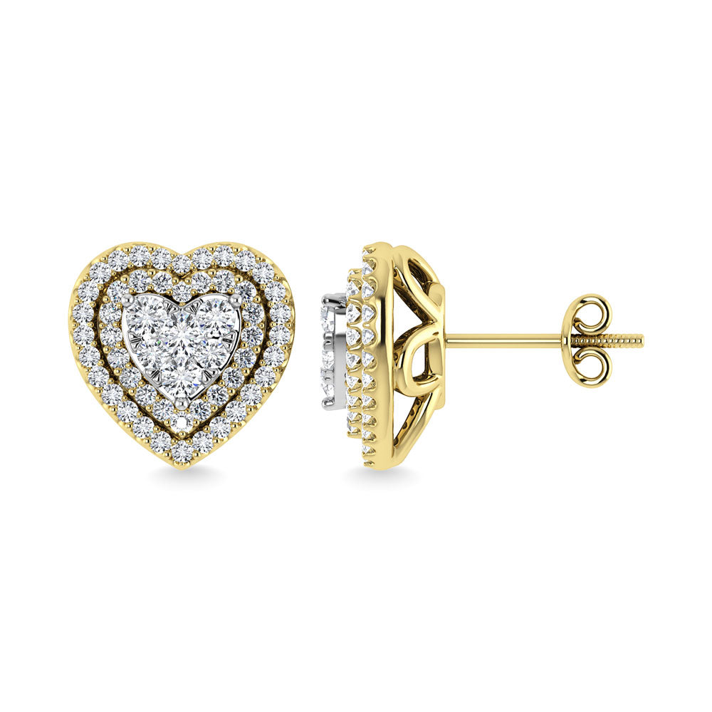 Diamond 7/8 Ct.Tw. Heart Earrings in 14K Yellow Gold