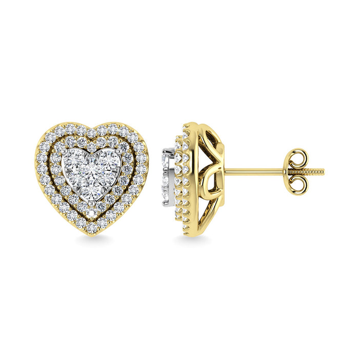 Diamond 7/8 Ct.Tw. Heart Earrings in 14K Yellow Gold