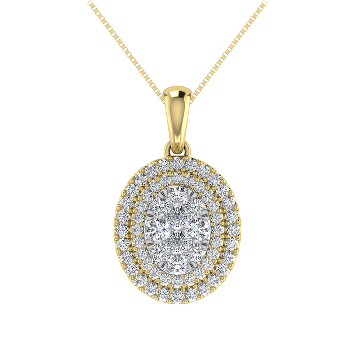 Diamond 3/4 Ct.Tw. Oval Shape Cluster Pendant in 10K Yellow Gold