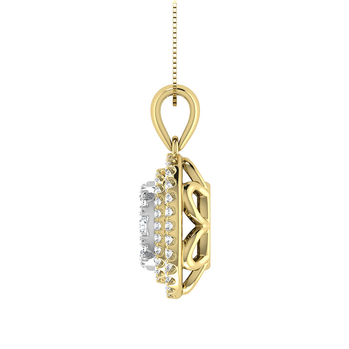 Diamond 3/4 Ct.Tw. Oval Shape Cluster Pendant in 10K Yellow Gold