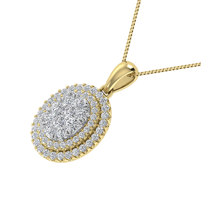 Diamond 3/4 Ct.Tw. Oval Shape Cluster Pendant in 10K Yellow Gold