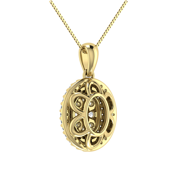 Diamond 3/4 Ct.Tw. Oval Shape Cluster Pendant in 10K Yellow Gold