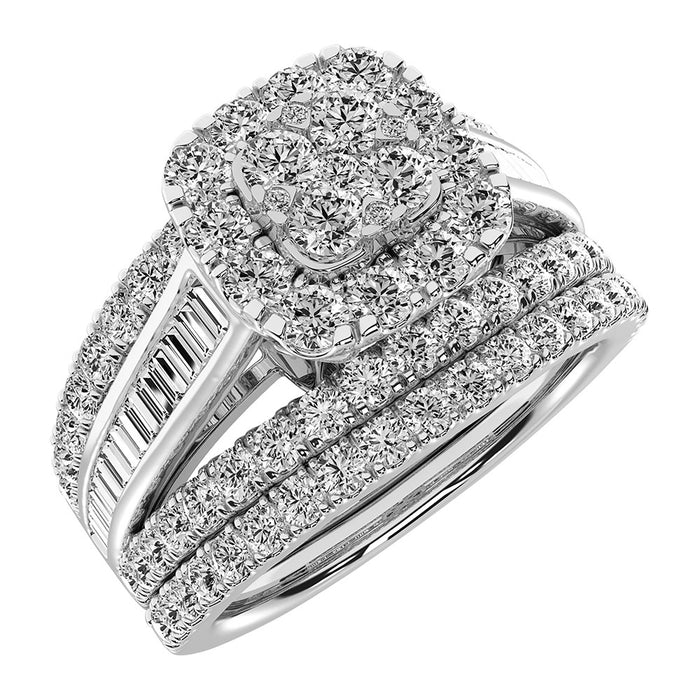 10K White Gold 1 1/2 Ct.Tw. Diamond Round and Baguette Bridal Ring