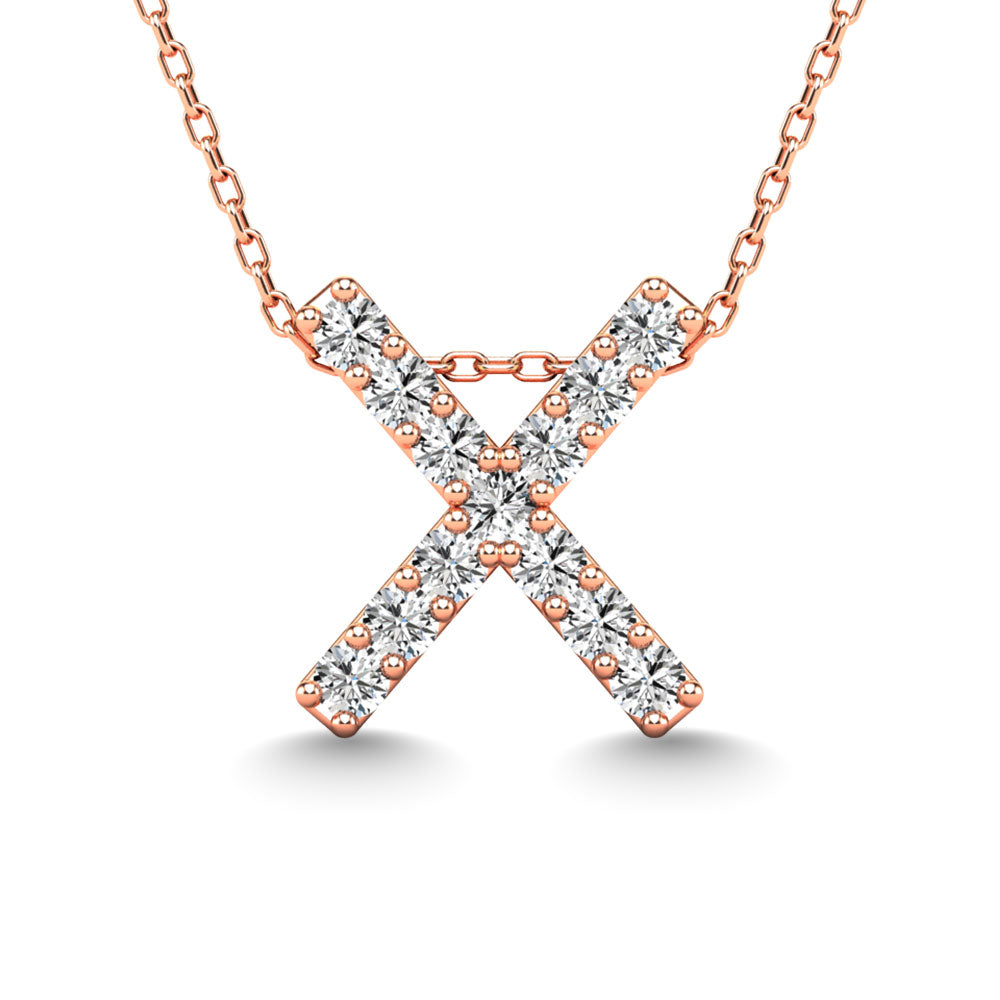 Diamond 1/8 Ct.Tw. Letter X Pendant in 14K Rose Gold""