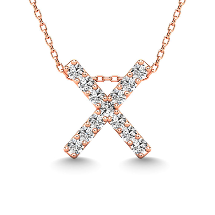 Diamond 1/8 Ct.Tw. Letter X Pendant in 14K Rose Gold""