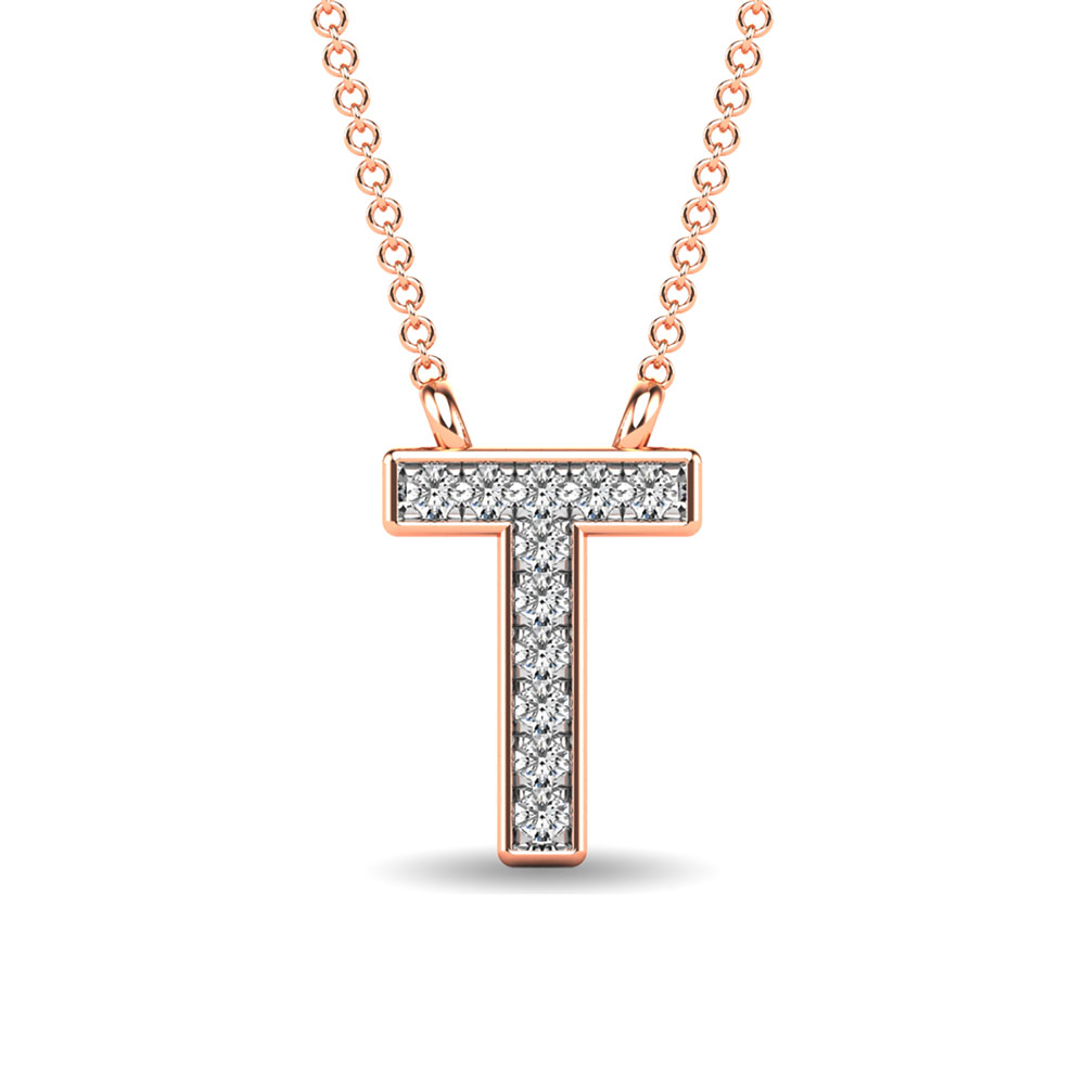 Diamond 1/20 Ct.Tw. Letter T Pendant in 10K Rose Gold""