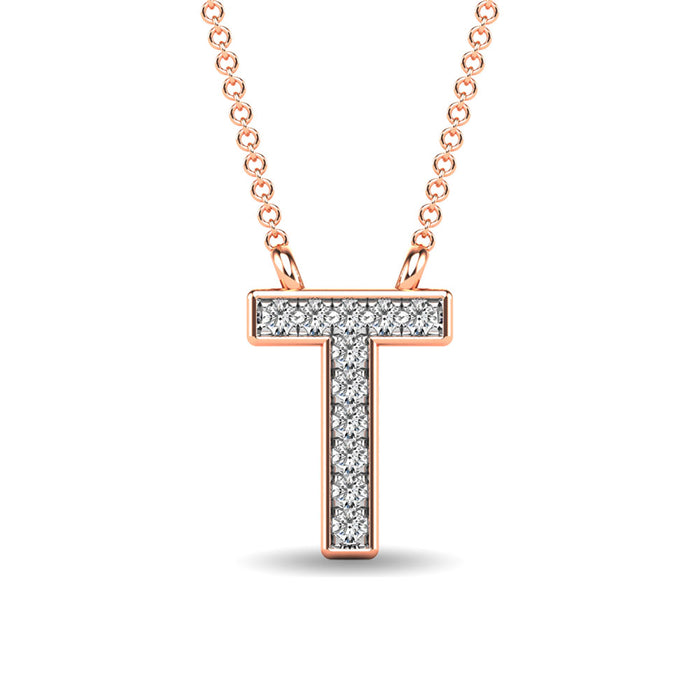 Diamond 1/20 Ct.Tw. Letter T Pendant in 10K Rose Gold""