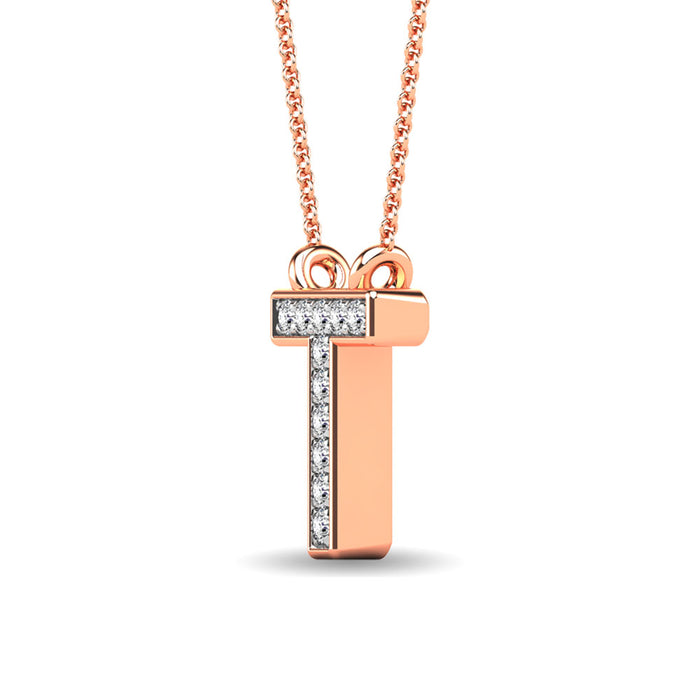 Diamond 1/20 Ct.Tw. Letter T Pendant in 10K Rose Gold""