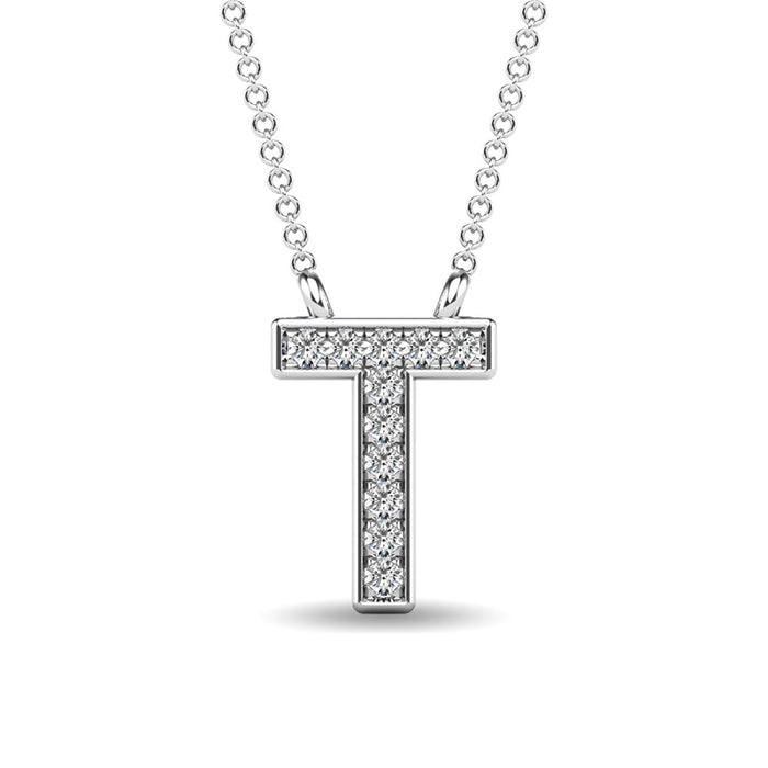 Diamond 1/20 Ct.Tw. Letter T Pendant in 10K White Gold""