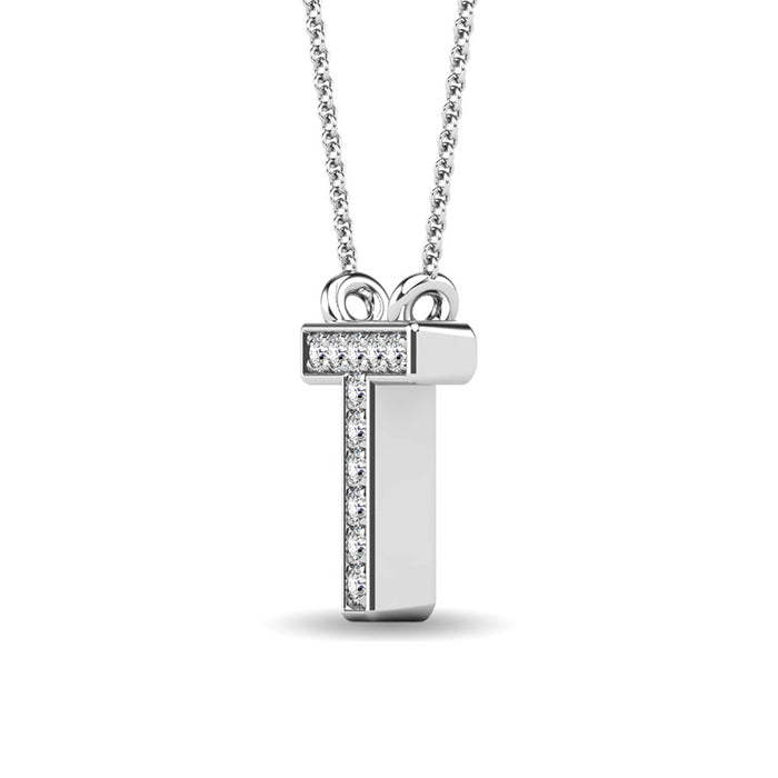 Diamond 1/20 Ct.Tw. Letter T Pendant in 10K White Gold""