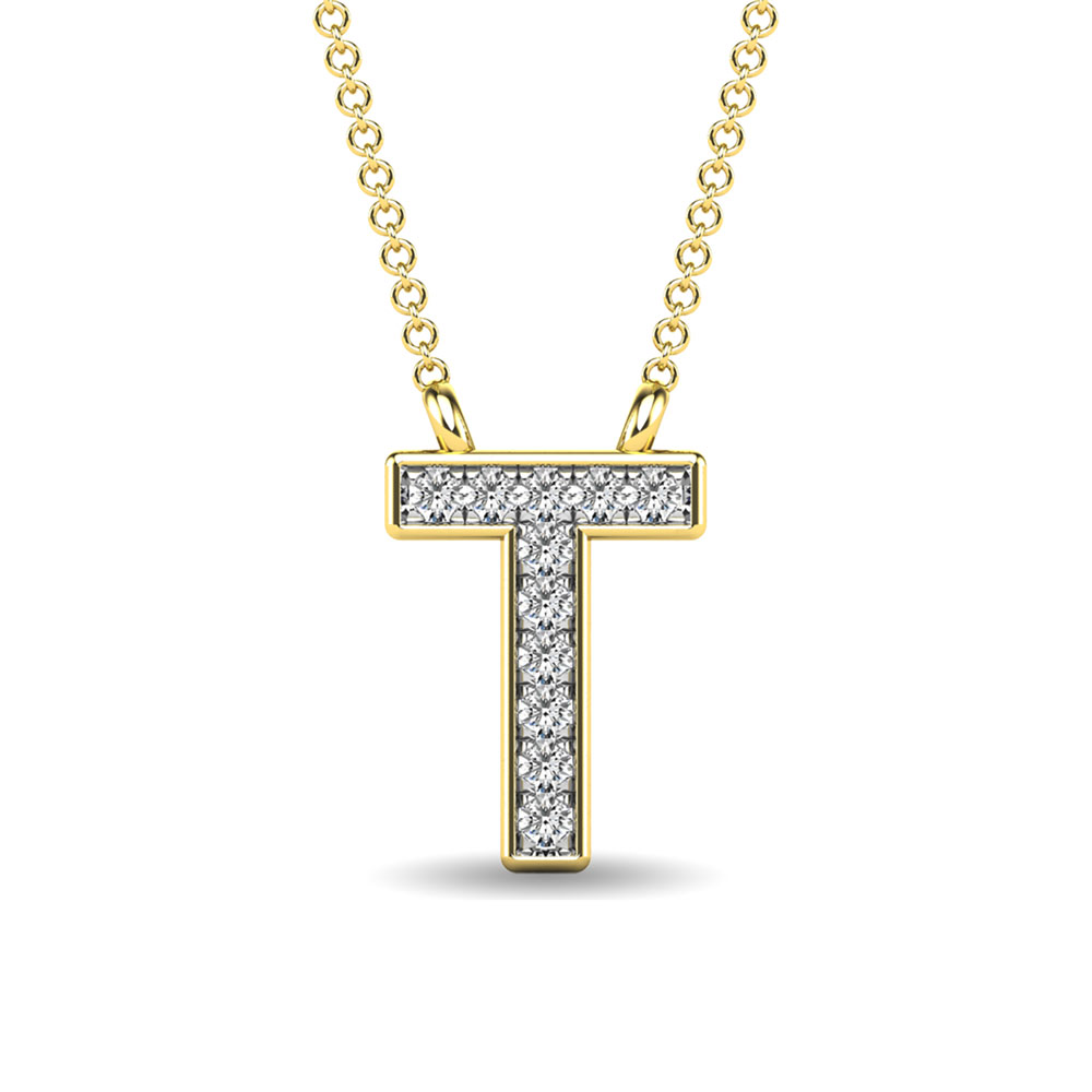 Diamond 1/20 Ct.Tw. Letter T Pendant in 10K Yellow Gold""