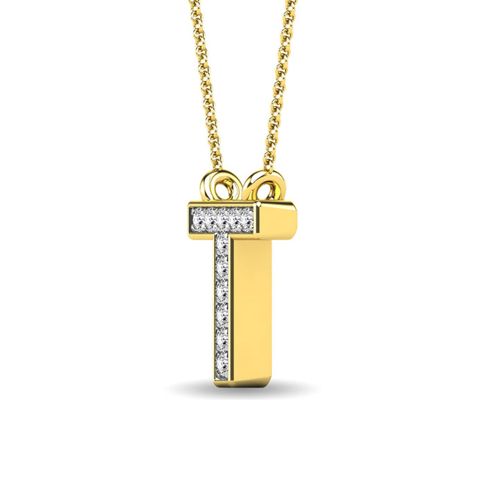 Diamond 1/20 Ct.Tw. Letter T Pendant in 10K Yellow Gold""