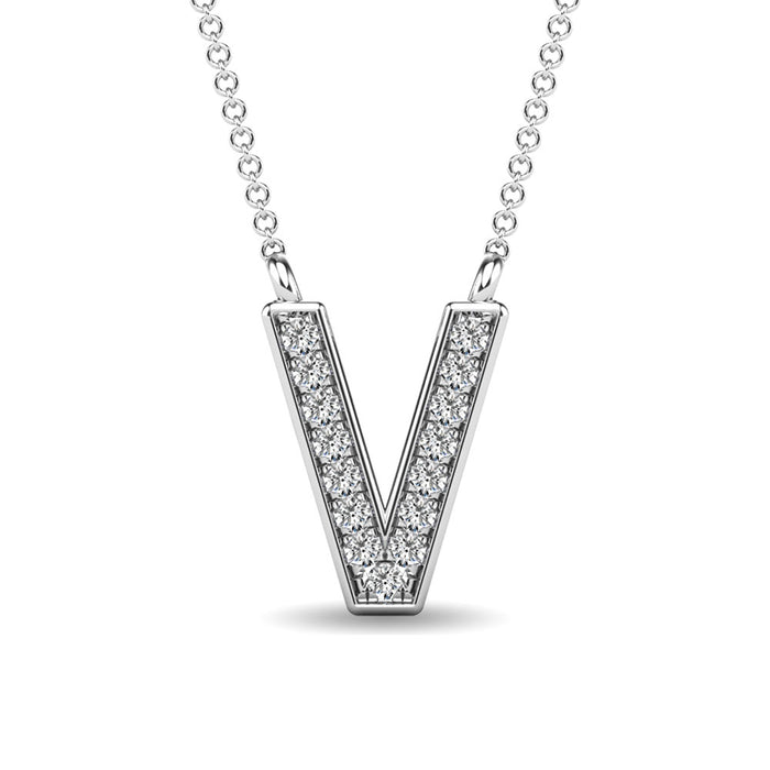 Diamond 1/20 Ct.Tw. Letter V Pendant in 10K White Gold""