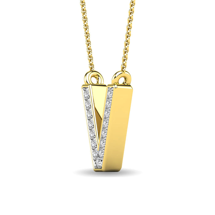 Diamond 1/20 Ct.Tw. Letter V Pendant in 10K Yellow Gold""