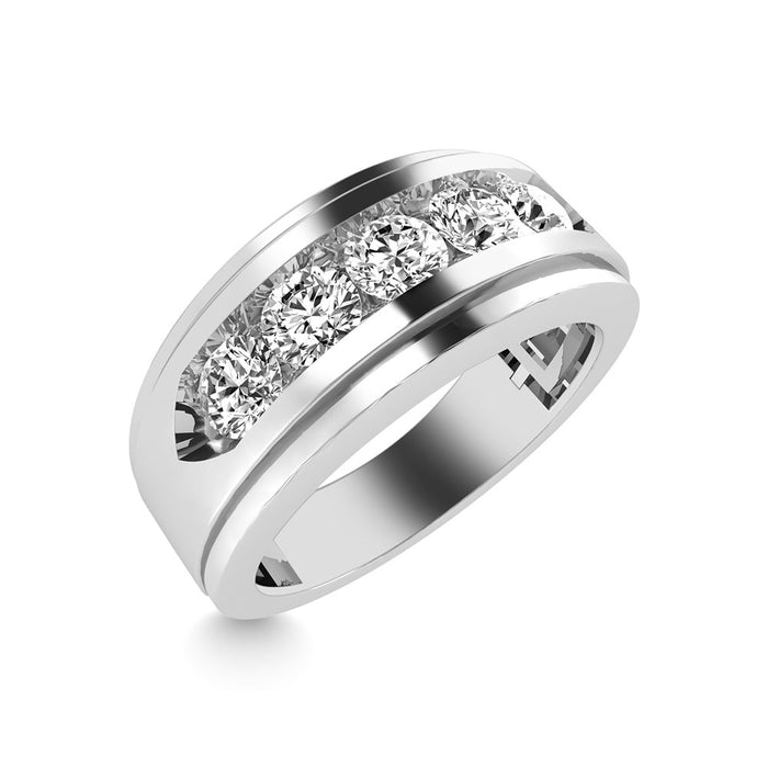 Diamond 1 Ct.Tw. Mens Wedding Band in 14K White Gold