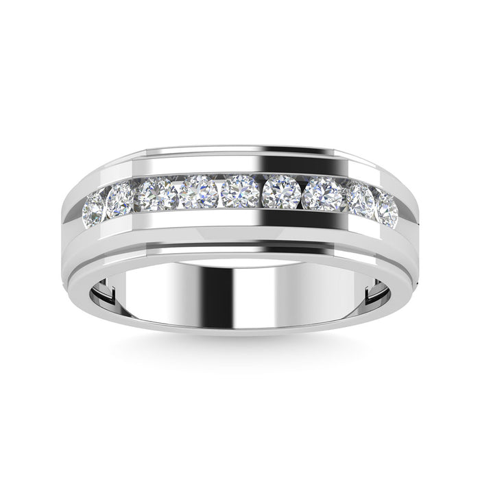 Diamond 1/2 Ct.Tw.Mens Wedding Band in 10K White Gold