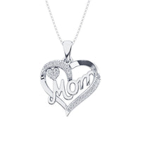 Thumbnail for Sterling Silver 1/20 Ct.Tw. Diamond Heart MOM Pendant