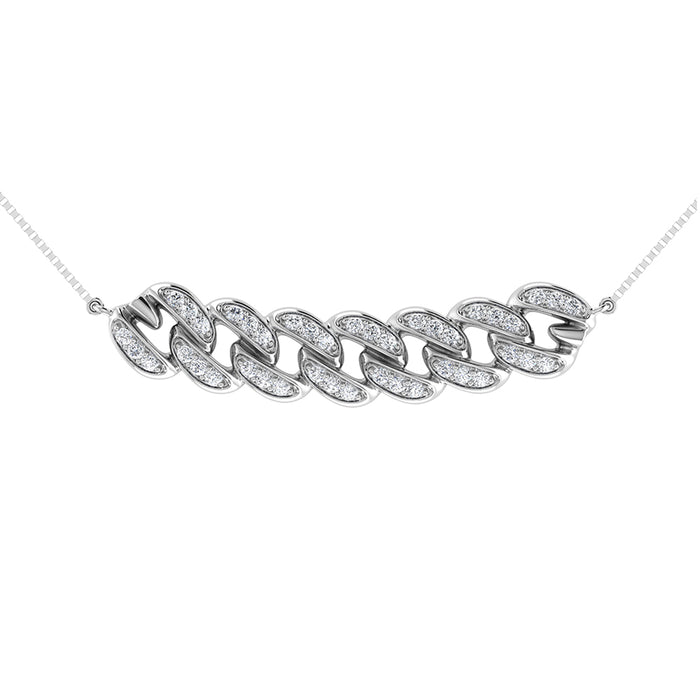 14K White Gold 1/5 Ct.Tw. Diamond Cuban Style Necklace