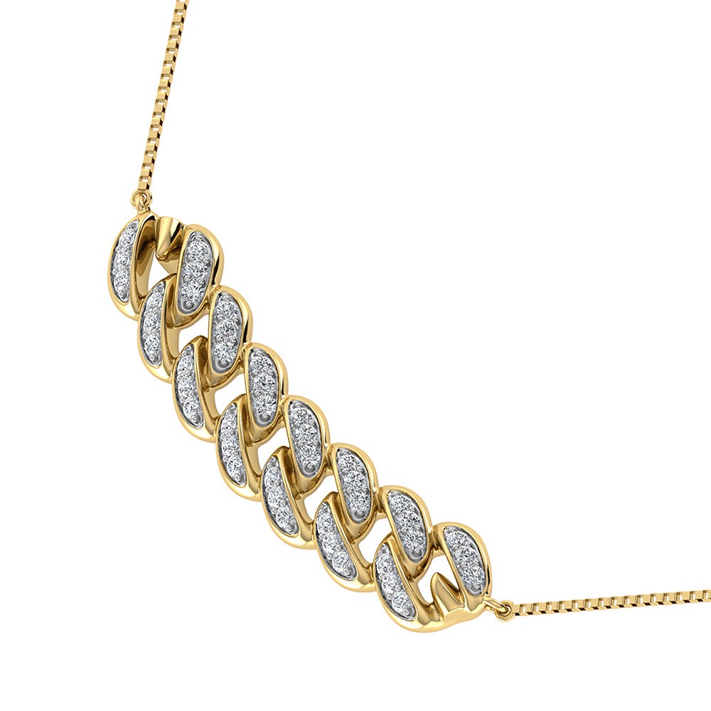 14K Yellow Gold 1/5 Ct.Tw. Diamond Cuban Style Necklace