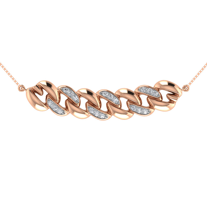 10K Rose Gold 1/20 Ct.Tw. Diamond Cuban Style Necklace