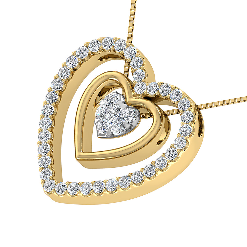 10K Yellow Gold 1/2 Ct.Tw. Diamond Double Heart Pendant