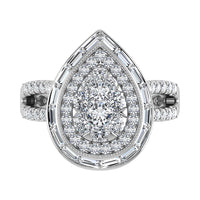 Thumbnail for 14K White Gold 1 1/2.Tw. Round and Straight Baguette Diamond Pear Shape Ring