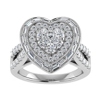 Thumbnail for 14K White Gold 1 1/2.Tw. Round and Straight Baguette Diamond Heart Ring